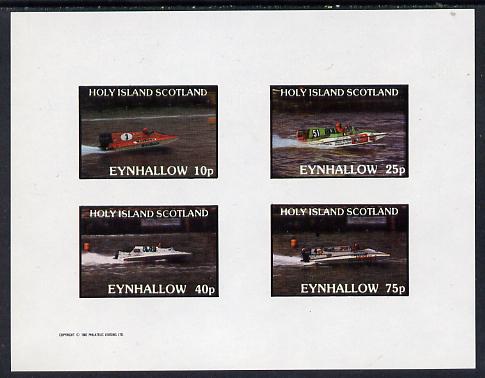 Eynhallow 1982 Speed Boats (advertising Shell Oil, Marlboro Cigarettes, etc) imperf set of 4 values (10p to 75p) unmounted mint, stamps on ships, stamps on  oil , stamps on tobacco    advertising