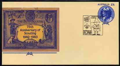 Australia 1982 75th Anniversary of Scouting 27c postal stationery envelope with special 'Scout Family Fair'  cancellation, stamps on scouts    