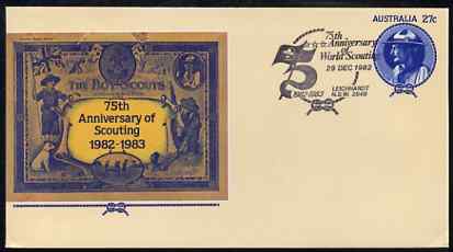 Australia 1982 75th Anniversary of Scouting 27c postal stationery envelope with special 'Leichhardt' first day cancellation, stamps on scouts    