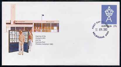 Australia 1983 Canberra PO & Stamp Exhibition 27c postal stationery envelope with first day cancellation, stamps on , stamps on  stamps on postal, stamps on  stamps on stamp exhibitions