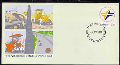 Australia 1983 World Road Congress 30c postal stationery envelope with first day cancellation, stamps on roads      bridges