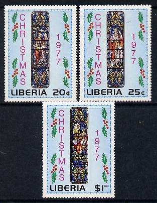 Liberia 1977 Christmas (Stained Glass Windows) set of 3 unmounted mint SG 1324-26, stamps on , stamps on  stamps on arts    christmas    stained glass