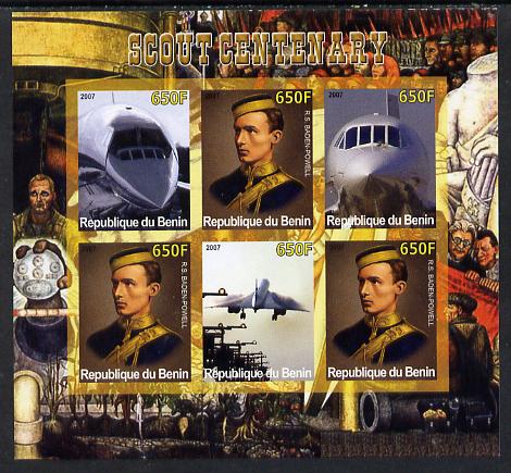 Benin 2007 Scout Centenary & Concorde imperf sheetlet containing 6 values unmounted mint. Note this item is privately produced and is offered purely on its thematic appea..., stamps on scouts, stamps on aviation, stamps on concorde