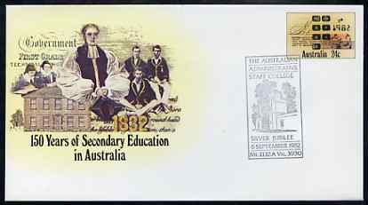 Australia 1982 150 years of Secondary Education 24c postal stationery envelope with special illustrated Staff College first day cancellation, stamps on education