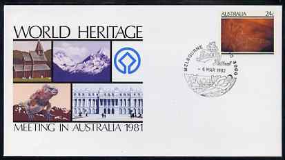 Australia 1981 World Heritage Meeting 24c postal stationery envelope with special illustrated Melbourne Moomba Festival cancellation, stamps on heritage, stamps on culture, stamps on mountains    