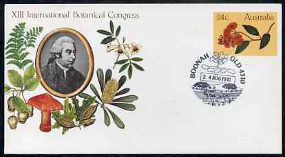 Australia 1981 International Botanical Congress 24c postal stationery envelope with special illustrated Boonah 'Tractor' first day cancellation, stamps on , stamps on  stamps on flowers, stamps on  stamps on fungi, stamps on  stamps on tractor