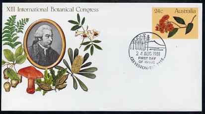 Australia 1981 International Botanical Congress 24c postal stationery envelope with special illustrated Geeveston first day cancellation, stamps on flowers, stamps on fungi