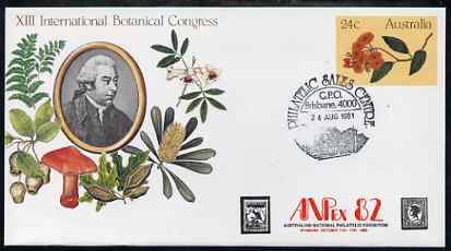 Australia 1981 International Botanical Congress 24c postal stationery envelope with special illustrated Brisbane first day cancellation, stamps on flowers, stamps on fungi