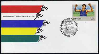 Australia 1981 100th Running of the Stawell Easter Gift 22c postal stationery envelope with special illustrated Stawell first day cancellation, stamps on sport     running