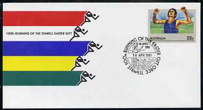 Australia 1981 100th Running of the Stawell Easter Gift 22c postal stationery envelope with special illustrated 'Stawell' first day cancellation, stamps on , stamps on  stamps on sport     running