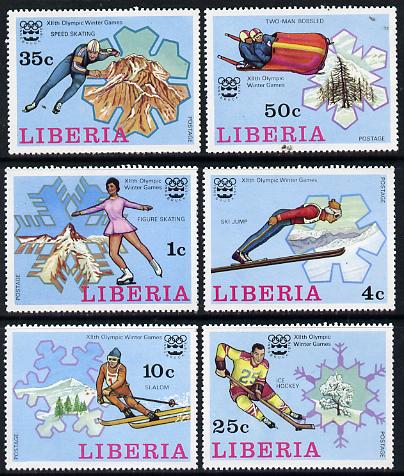 Liberia 1976 Innsbruck Winter Olympics set of 6 unmounted mint, SG 1260-65, stamps on , stamps on  stamps on communications  science  space  upu    telephones , stamps on  stamps on  upu , stamps on  stamps on 