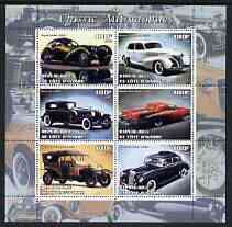 Ivory Coast 2003 Classic Cars perf sheetlet containing 6 values unmounted mint, stamps on , stamps on  stamps on cars, stamps on  stamps on bugatti, stamps on  stamps on cadillac, stamps on  stamps on cord, stamps on  stamps on mercedes, stamps on  stamps on rolls royce