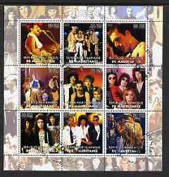 Mauritania 2003 Queen (Pop Group) perf sheetlet containing set of 9 values cto used, stamps on pops, stamps on music, stamps on entertainments