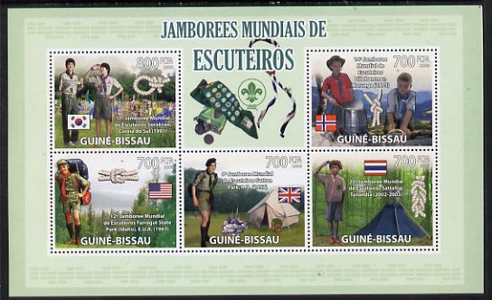 Guinea - Bissau 2009 World Scout Jamboree perf sheetlet containing 5 values unmounted mint, stamps on , stamps on  stamps on scouts