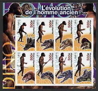 Congo 2004 Prehistoric Man imperf sheetlet containing 8 values unmounted mint, stamps on dinosaurs