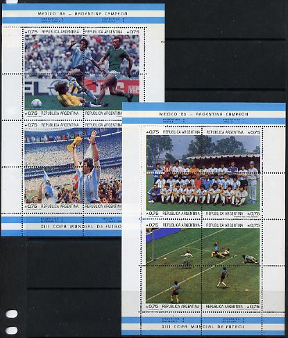 Argentine Republic 1986 World Cup Football Championships set of 16 (2 sheetlets of 8) SG 2006-21, Mi 1825-40 unmounted mint, stamps on , stamps on  stamps on football sport