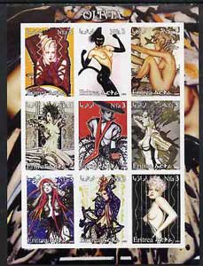 Eritrea 2002 Fantasy Art of Olivia imperf sheetlet containing 9 values unmounted mint, stamps on arts, stamps on women, stamps on nudes, stamps on fantasy