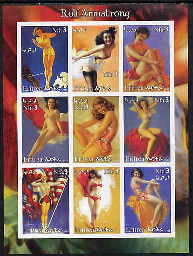 Eritrea 2003 Fantasy Art by Rolf Armstrong (Pin-ups) imperf sheet containing 9 values, unmounted mint, stamps on arts, stamps on women, stamps on nudes, stamps on fantasy