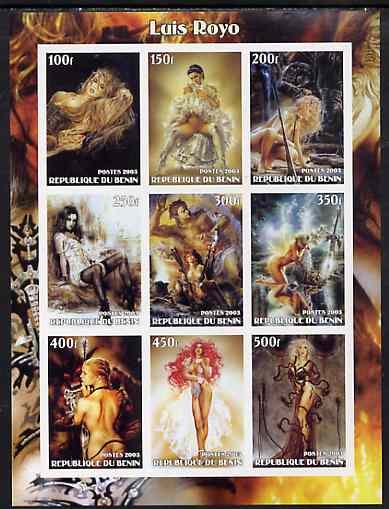 Benin 2003 Fantasy Art by Luis Royo (Pin-ups) imperf sheet containing 9 values, unmounted mint, stamps on arts, stamps on women, stamps on nudes, stamps on fantasy