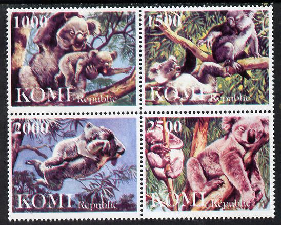 Komi Republic 1999 Koala Bear perf set of 4 values unmounted mint, stamps on animals, stamps on bears, stamps on koalas