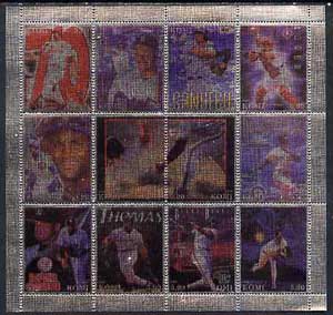 Komi Republic 2000 Baseball perf sheetlet containing 12 values printed on metallic foil unmounted mint, stamps on , stamps on  stamps on sport, stamps on  stamps on baseball