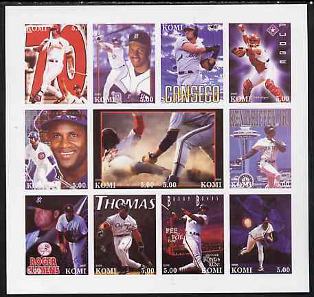 Komi Republic 2000 Baseball imperf sheetlet containing 12 values unmounted mint, stamps on sport, stamps on baseball