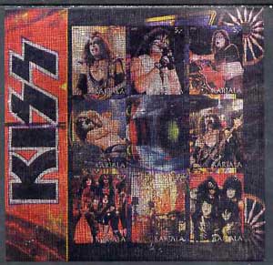 Karjala Republic 2000 Kiss imperf sheetlet containing 9 values printed on metallic foil unmounted mint, stamps on , stamps on  stamps on music, stamps on  stamps on pops, stamps on  stamps on rock