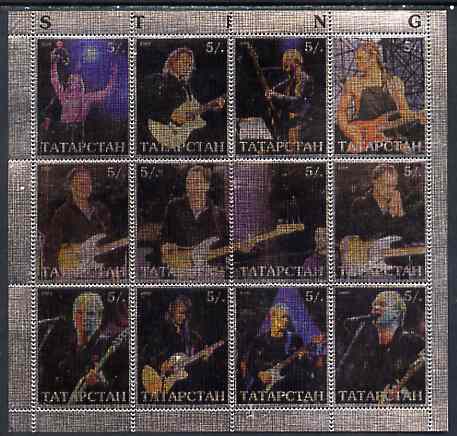 Tatarstan Republic 2000 Sting perf sheetlet containing 12 values printed on metallic foil unmounted mint, stamps on music, stamps on pops, stamps on personalities, stamps on rock