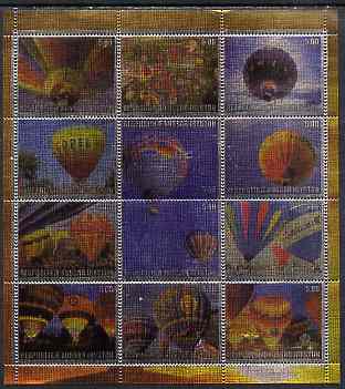 South Ossetia Republic (Kussar Iryston) 2000 Hot Air Balloons perf sheetlet containing set of 12 values printed on metallic foil unmounted mint, stamps on , stamps on  stamps on aviation, stamps on  stamps on balloons