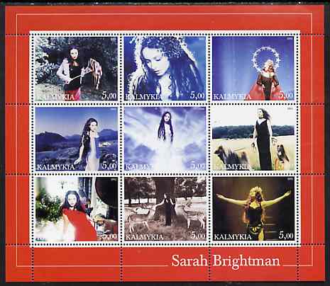 Kalmikia Republic 2002 Sarah Brightman perf sheetlet containing 9 values unmounted mint, stamps on , stamps on  stamps on music, stamps on  stamps on pops, stamps on  stamps on personalities, stamps on  stamps on women