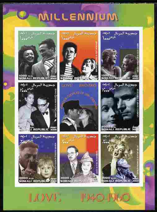 Somalia 2000 Love 1940-50 (Personalities) imperf sheetlet containing set of 8 values plus label unmounted mint. Note this item is privately produced and is offered purely on its thematic appeal, stamps on personalities, stamps on women, stamps on films, stamps on cinenma, stamps on movies