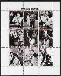 Kyrgyzstan 2000 Marlene Dietrich perf sheetlet containing set of 9 values unmounted mint, stamps on , stamps on  stamps on women, stamps on  stamps on films, stamps on  stamps on cinema, stamps on  stamps on personalities, stamps on  stamps on entertainments, stamps on  stamps on 