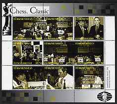 Turkmenistan 1999 Chess Classic perf sheetlet containing set of 9 values unmounted mint, stamps on chess