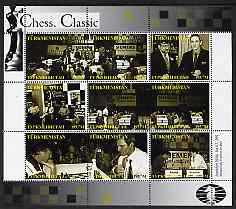 Turkmenistan 1999 Chess Classic perf sheetlet containing set of 9 values unmounted mint, stamps on , stamps on  stamps on chess