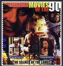 Turkmenistan 2002 Legendary Movies of the 90s - Silence of the Lambs, large imperf sheetlet containing 2 values unmounted mint, stamps on films, stamps on cinema, stamps on movies, stamps on personalities, stamps on entertainments, stamps on 