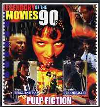 Turkmenistan 2002 Legendary Movies of the '90's - Pulp Fiction, large perf sheetlet containing 2 values unmounted mint, stamps on films, stamps on cinema, stamps on personalities, stamps on entertainments, stamps on 