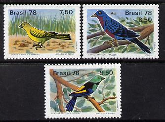 Brazil 1978 Birds perf set of 3 unmounted mint, SG 1710-12*, stamps on , stamps on  stamps on birds     finch    cotinga    tanager