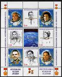 South Ossetia Republic 1999 History of USSR Space Discoveries #01 perf sheetlet containing 8 values plus label overprinted for Astronauts Day in gold, unmounted mint , stamps on , stamps on  stamps on space, stamps on  stamps on medals