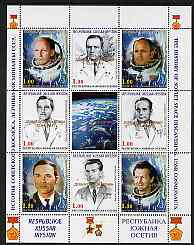 South Ossetia Republic 1999 History of USSR Space Discoveries #08 perf sheetlet containing 8 values plus label overprinted for Astronauts Day in gold, unmounted mint , stamps on , stamps on  stamps on space, stamps on  stamps on medals