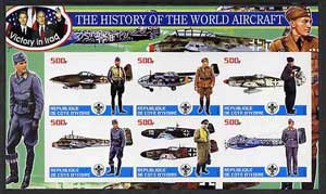 Ivory Coast 2003 History of the World Aircraft #02 imperf sheetlet containing 6 values each with Scout logo (with Blair & Bush & Victory in Iraq) unmounted mint , stamps on , stamps on  stamps on aviation, stamps on  stamps on scouts, stamps on  stamps on  ww2 , stamps on  stamps on 