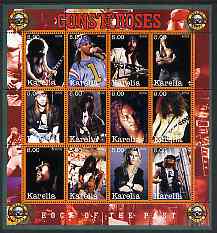 Karelia Republic 2002 Guns n Roses #1 perf sheetlet containing 12 values unmounted mint, stamps on personalities, stamps on entertainments, stamps on music, stamps on pops, stamps on rock