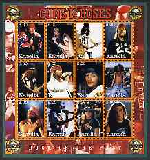 Karelia Republic 2002 Guns 'n' Roses #2 perf sheetlet containing 12 values unmounted mint, stamps on personalities, stamps on entertainments, stamps on music, stamps on pops, stamps on rock
