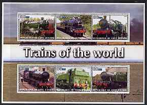 Ivory Coast 2003 Trains of the World #2 perf sheetlet containing 6 values unmounted mint, stamps on , stamps on  stamps on railways