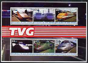 Ivory Coast 2003 TVG perf sheetlet containing 6 values unmounted mint, stamps on , stamps on  stamps on railways