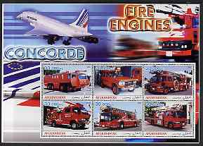 Afghanistan 2003 Fire Engines & Concorde #1 perf sheetlet containing 6 values unmounted mint, stamps on aviation, stamps on concorde, stamps on fire