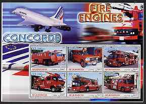 Afghanistan 2003 Fire Engines & Concorde #1 perf sheetlet containing 6 values unmounted mint, stamps on , stamps on  stamps on aviation, stamps on  stamps on concorde, stamps on  stamps on fire