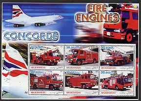 Afghanistan 2003 Fire Engines & Concorde #2 perf sheetlet containing 6 values unmounted mint, stamps on aviation, stamps on concorde, stamps on fire