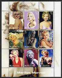 Buriatia Republic 2003 Marilyn Monroe perf sheetlet containing set of 9 values unmounted mint, stamps on personalities, stamps on movies, stamps on films, stamps on cinema, stamps on marilyn, stamps on women, stamps on marilyn monroe