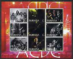 Buriatia Republic 2003 AC/DC #1 perf sheetlet containing set of 9 values (red outer frame) unmounted mint, stamps on , stamps on  stamps on personalities, stamps on  stamps on music, stamps on  stamps on pops, stamps on  stamps on rock