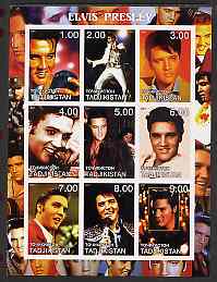 Tadjikistan 2001 Elvis Presley imperf sheetlet containing 9 values unmounted mint, stamps on , stamps on  stamps on music, stamps on  stamps on personalities, stamps on  stamps on elvis, stamps on  stamps on entertainments, stamps on  stamps on films, stamps on  stamps on cinema